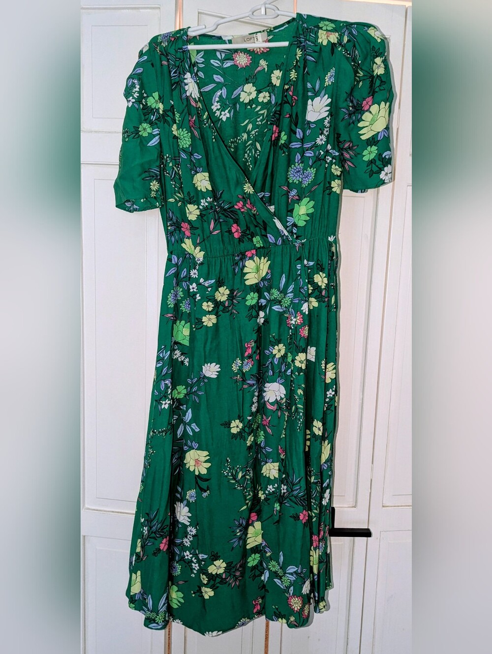 Green Floral Midi Faux Wrap Dress